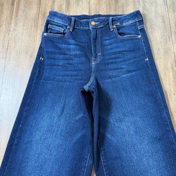 HIDDEN High Rise Wide Leg Jeans Frayed Hem Dark Blue Stretchy ankle crop - Picture 11 of 14
